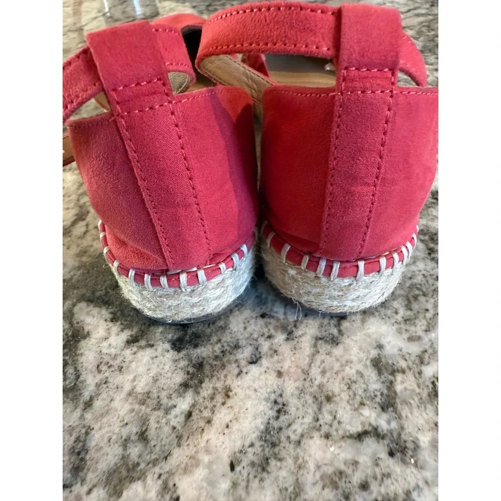 Joie Cruz Coral Pink‎ Scalloped Espadrille Ankle Strap Flats Womens 7.5M S4652